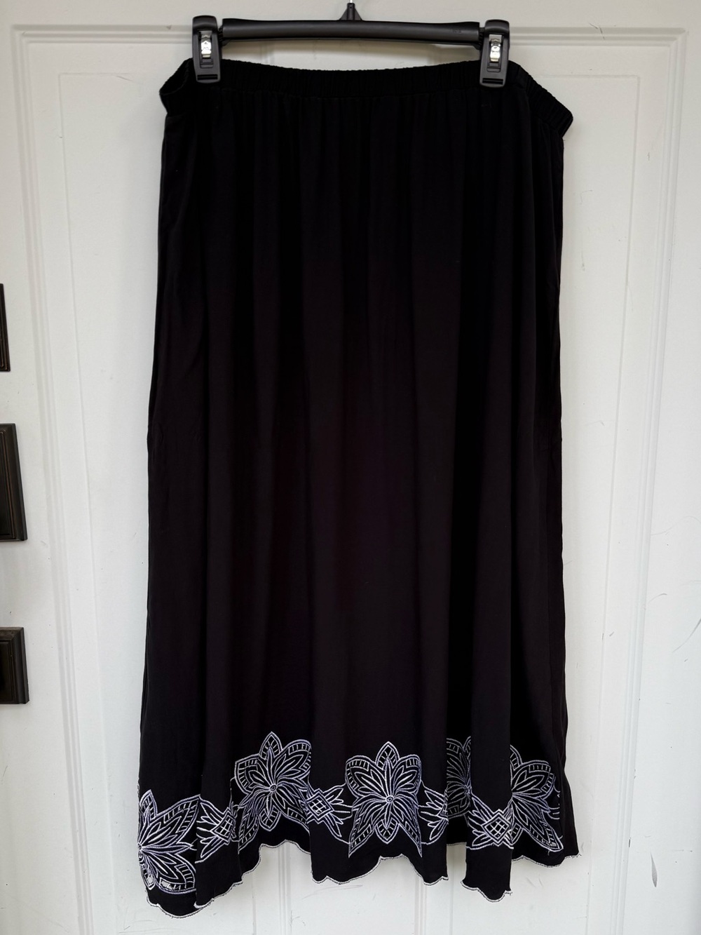Jane Ashley Black Maxi Skirt with White Floral Hem Embroidery
